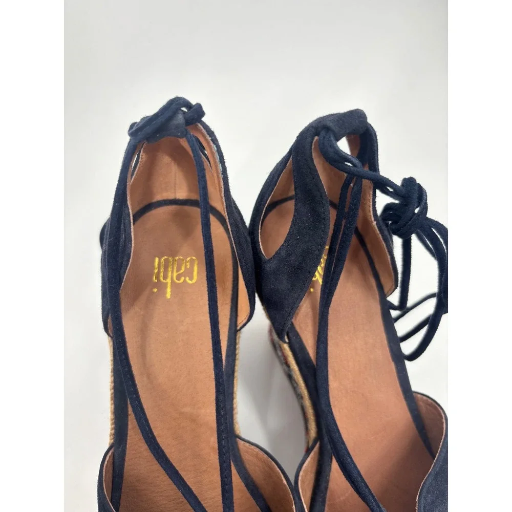 Cabi Espadrille Wedge Sandals Womens 7.5M Navy Blue Suede Lace Up Boho 5310